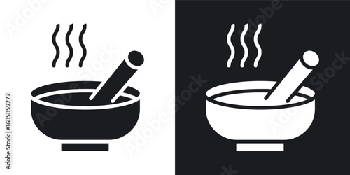 Japanese soup bowl icons vectors in solid black and white style