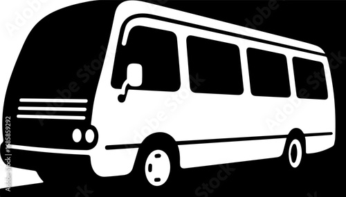 Black and white silhouette business card with the image of a passenger bus. Vector graphics. EPS.