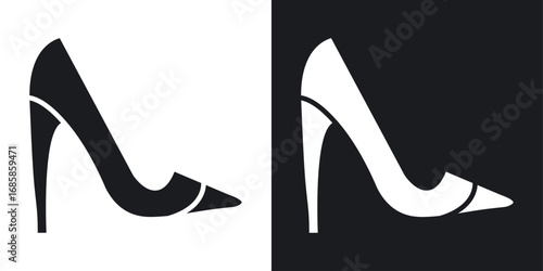 High heel shoes icons vectors in solid black and white style