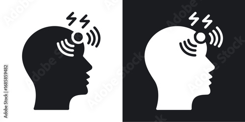 Headache icons vectors in solid black and white style
