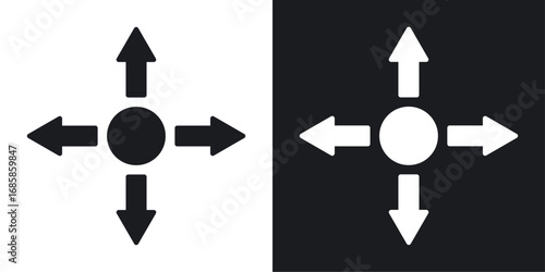 Four directions icons vectors in solid black and white style