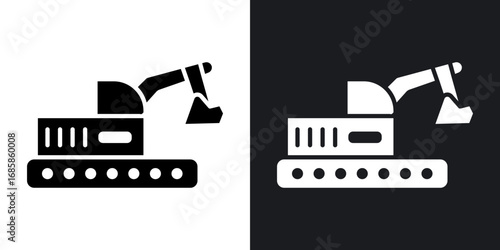 Excavator icons vectors in solid black and white style