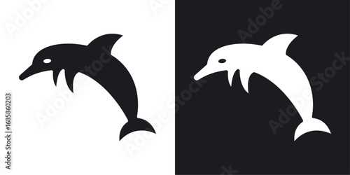 Dolphin icons vectors in solid black and white style