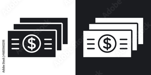 Dollar icons vectors in solid black and white style