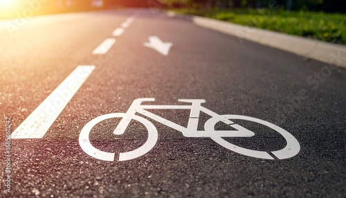Wallpaper Mural A close-up view of a designated bicycle lane on a paved road, highlighted by white markings. Torontodigital.ca