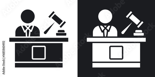 Court trial icons vectors in solid black and white style