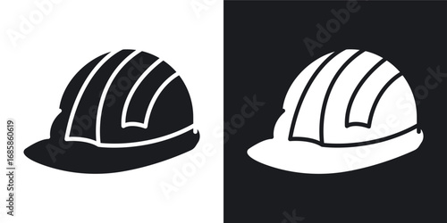 Construction safety helmet icons vectors in solid black and white style