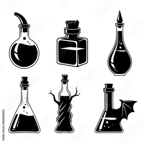 Vector art of collection of vintage potion bottles with different shapes vector illustration