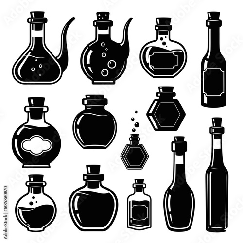 Vector art of collection of vintage potion bottles with different shapes vector illustration