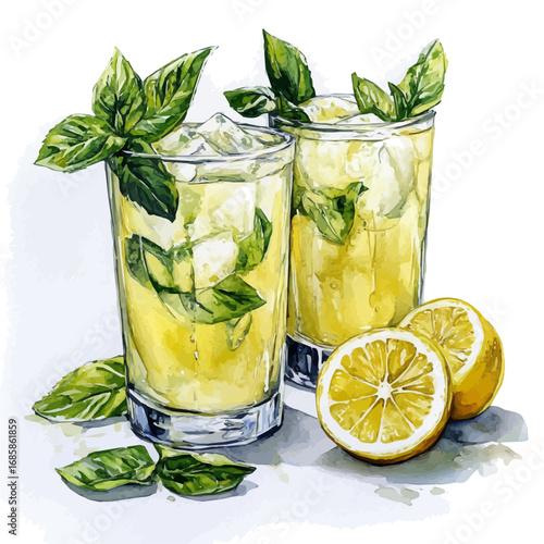 Lemonade, watercolor painting vector, isolated on a white background.