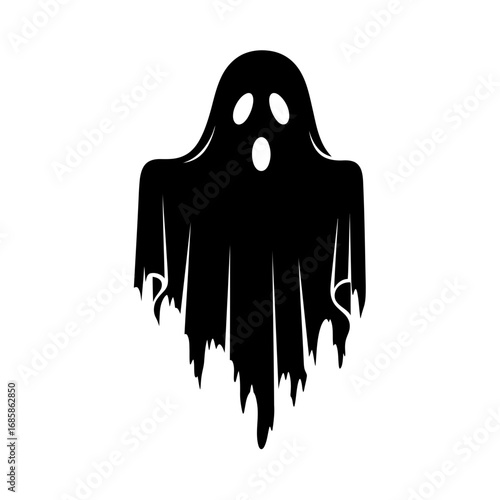 Vector art of silhouette of a spooky ghost with tattered edges for halloween designs