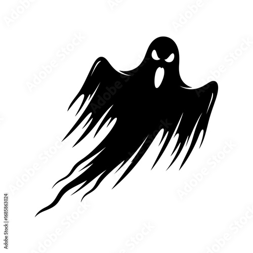 Vector art of spooky black ghost with glowing eyes, a chilling symbol of halloween night