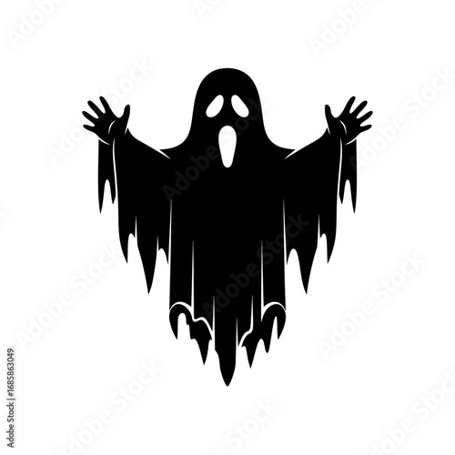 Vector art of scary black ghost with open arms, a spooky apparition for halloween night