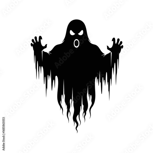 Vector art of frightening black ghost with glowing eyes, a spooky apparition for halloween night