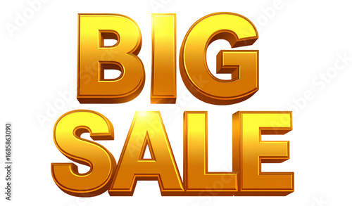 BIG SALE- text in bold 3D style, golden gradient, glowing effect, transparent background png