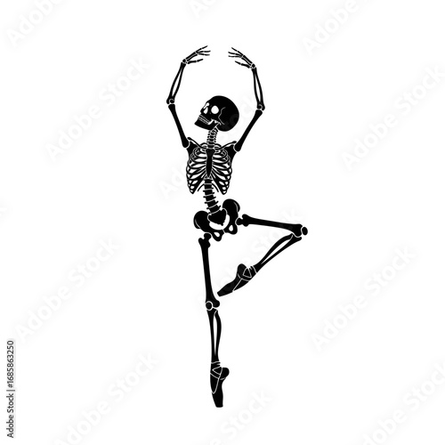 Vector art of skeleton performing ballet dance, in vector art illustration
