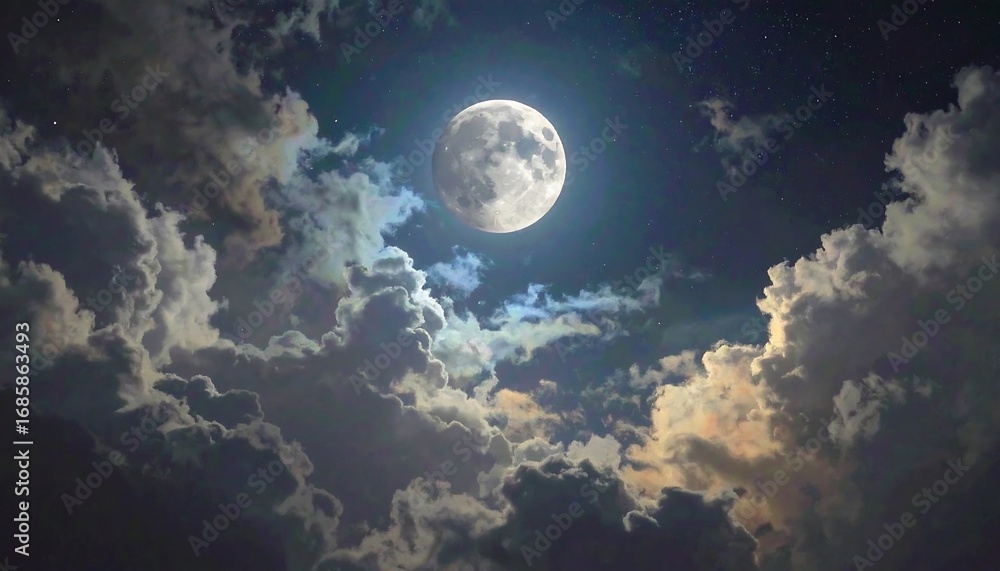 Obraz premium Night sky with full moon and clouds