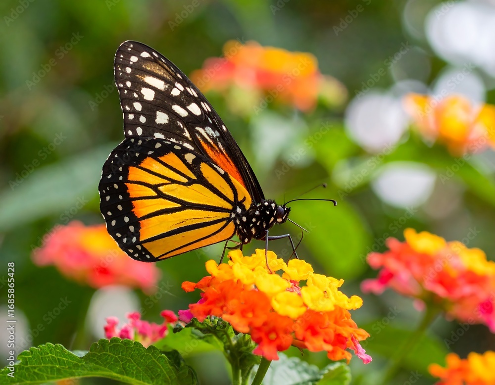 Naklejka premium Monarch butterfly on vibrant flowers