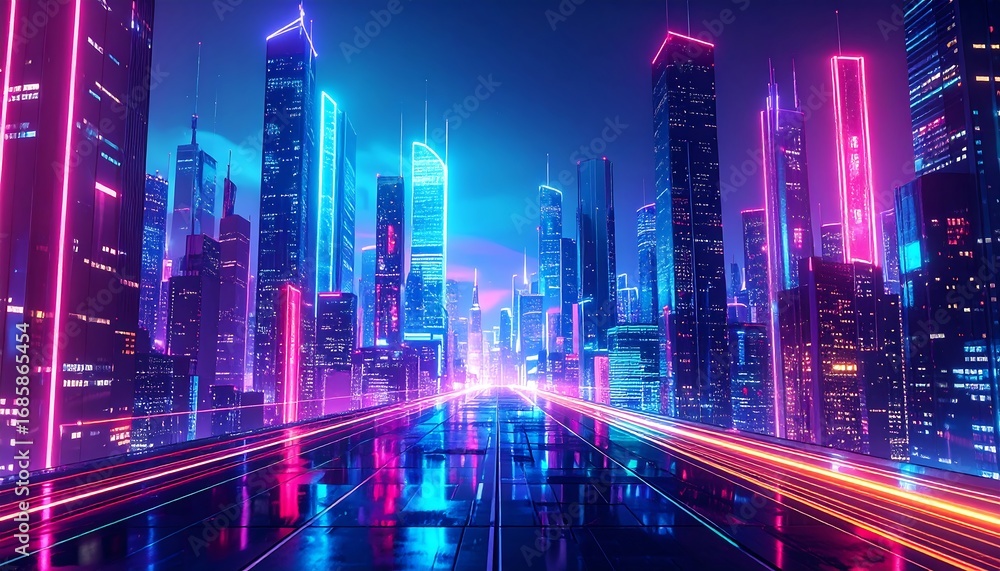 Fototapeta premium Neon city highway at night