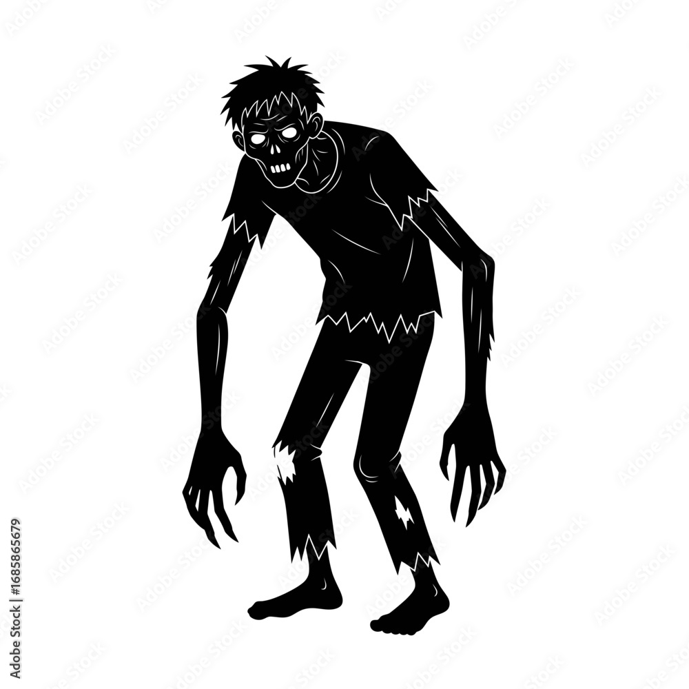 Fototapeta premium Vector art of silhouette of a zombie standing, a spooky halloween vector illustration