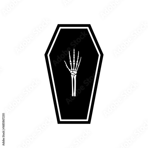 Vector art of black coffin with skeleton hand for halloween or gothic design concept