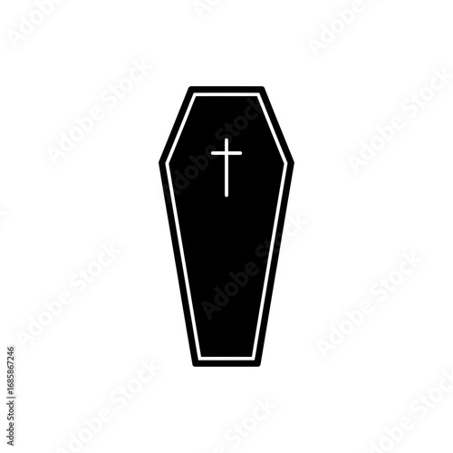 Vector art of simple black coffin with a cross, representing death, burial, and mourning
