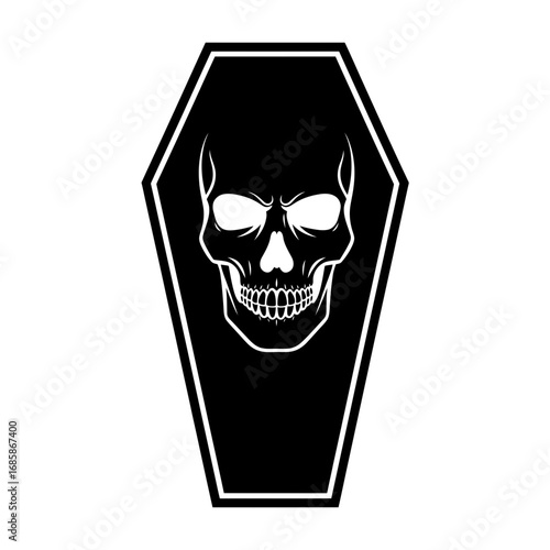 Vector art of creepy skull in coffin, a spooky and macabre symbol of death and halloween