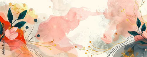 botanical watercolor design with flowers and leaves