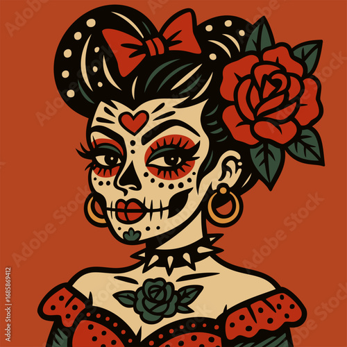 Mexican Catrina. Day of the Dead. Vector decorative portrait