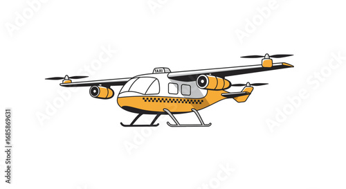 Yellow urban air taxi drone with helicopter features on white background