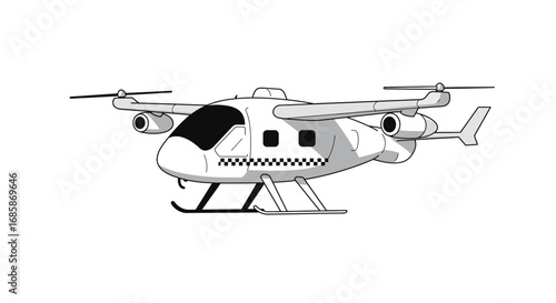 Futuristic drone taxi in black and white outline design