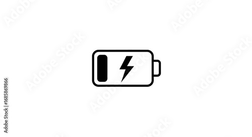 Low battery icon with lightning bolt in minimalist black and white design