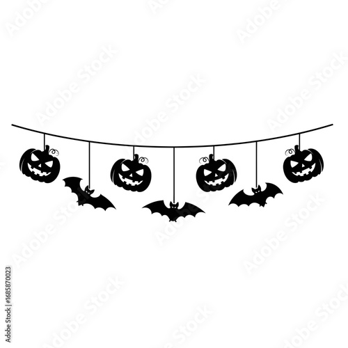 Vector art of halloween garland with pumpkins and bats, a spooky and festive decoration