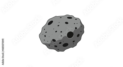 Gray asteroid with craters on white background