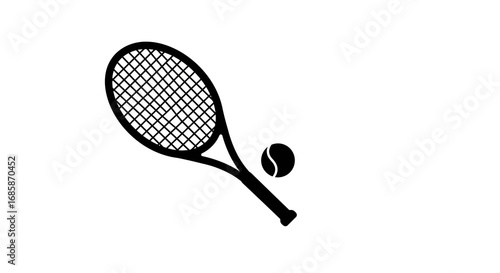 Silhouette tennis racket and ball design on white background
