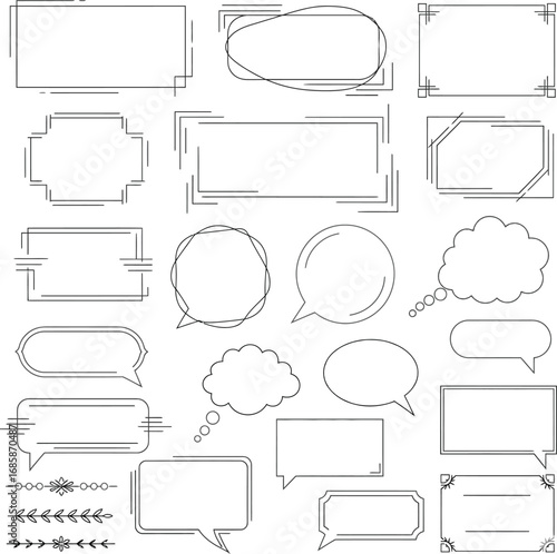 A vintage collection of doodle speech bubbles, hand-drawn vector talk signs, and comic thought cloud frames for communication and design elements
