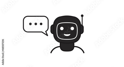 Minimalistic robot chat icon with speech bubble for modern communication design