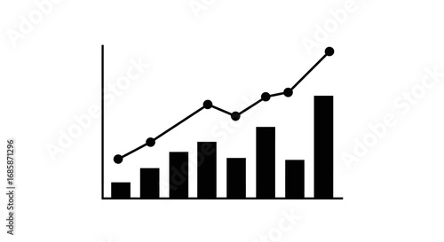 Silhouette bar and line graph chart showing data growth trend