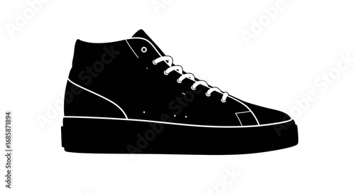 Classic silhouette of high top sneaker in black and white with minimalist design