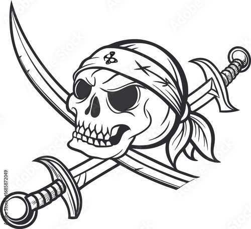 A vector illustration of a pirate skull with a sword and crossbones, a symbol of danger and death for a tattoo design