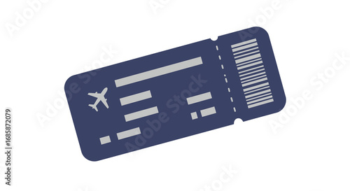 Minimalist airline ticket icon in flat design with barcode and airplane graphic