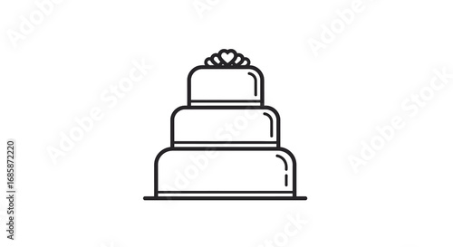Minimalist three-tier wedding cake outline with heart detail