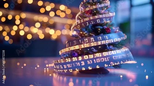 Digital Christmas Tree with Binary Code Ribbon Decoration