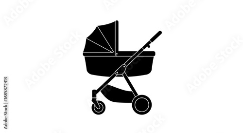 Baby stroller silhouette with canopy and wheels in minimalist design