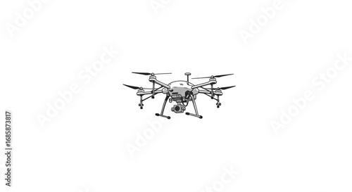 Advanced hexacopter drone with camera in detailed design on white background