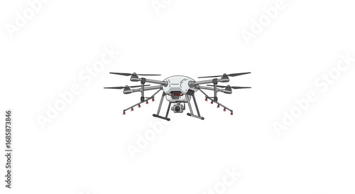 Modern drone hexacopter with camera in minimalist design