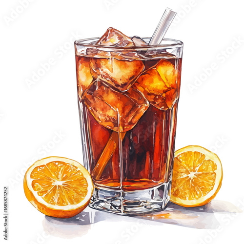 Iced Tea, watercolor clipart vector, isolated on a white background.