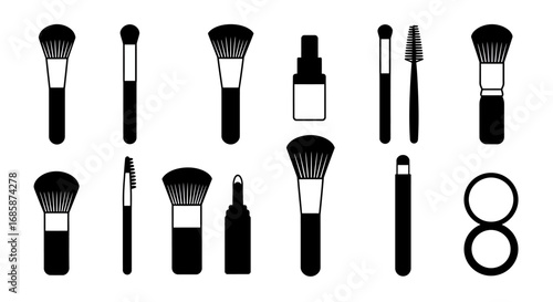 Essential beauty tools: black and white makeup brushes and accessories