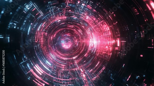 Wallpaper Mural Futuristic tunnel with pink and blue lights leading to bright center Torontodigital.ca