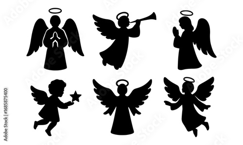Silhouette angels: charming angelic figures with halos and wings